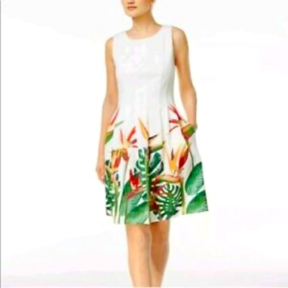 Calvin Klein White Palm Leaf Dress